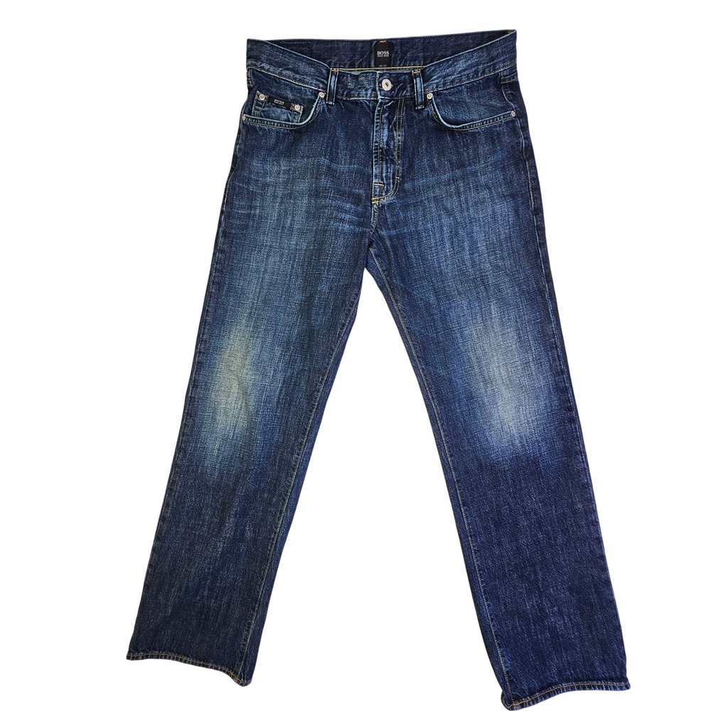 Hugo Boss Mens Dark Wash Straight Leg Distressed Denim Jeans 34x32